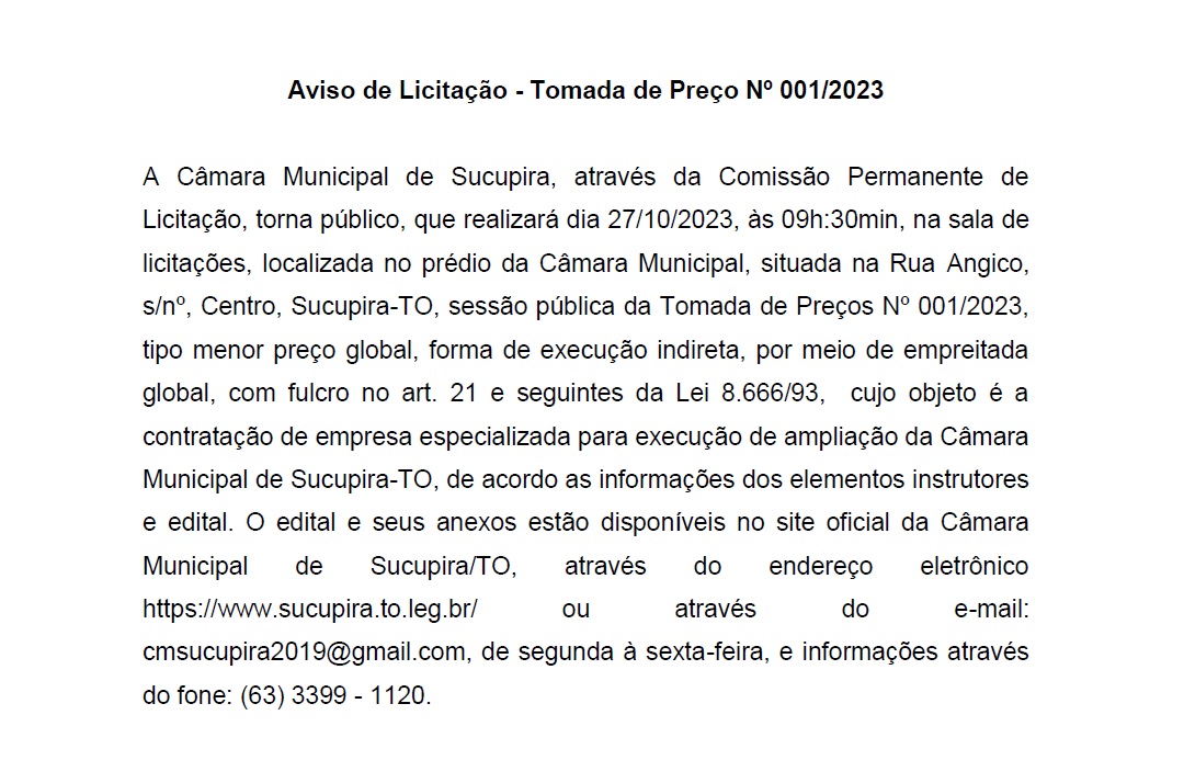 Aviso de Licitação